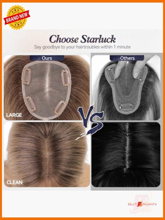 Real Human Hair Topper Hairpieces For Thinning Hair With Bangs Hand-Tied Base